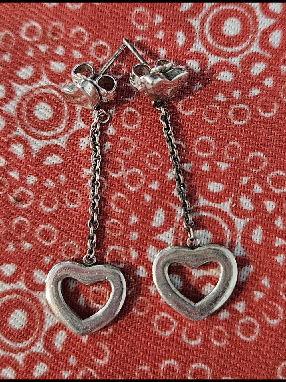 Sterling Silver Heart Drop Earrings - Silver
